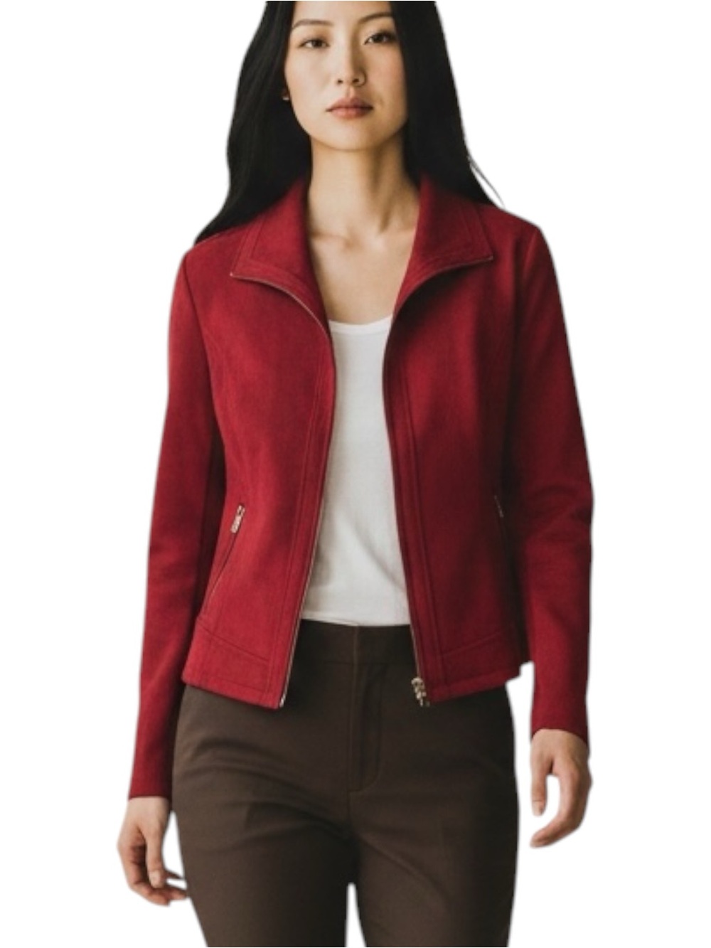 Marc New York Red Faux Suede Zip-Front Jacket NWOT Size M Coastal Grandma